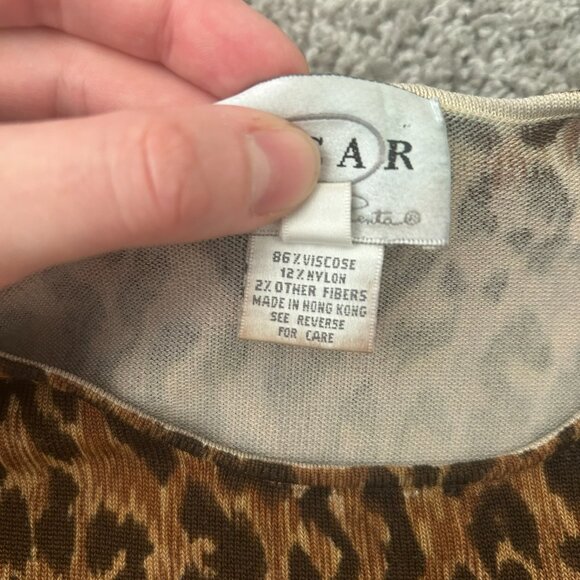 Vintage Oscar de la Renta Leopard Animal Print Short Sleeve Medium Blouse - Picture 4 of 6
